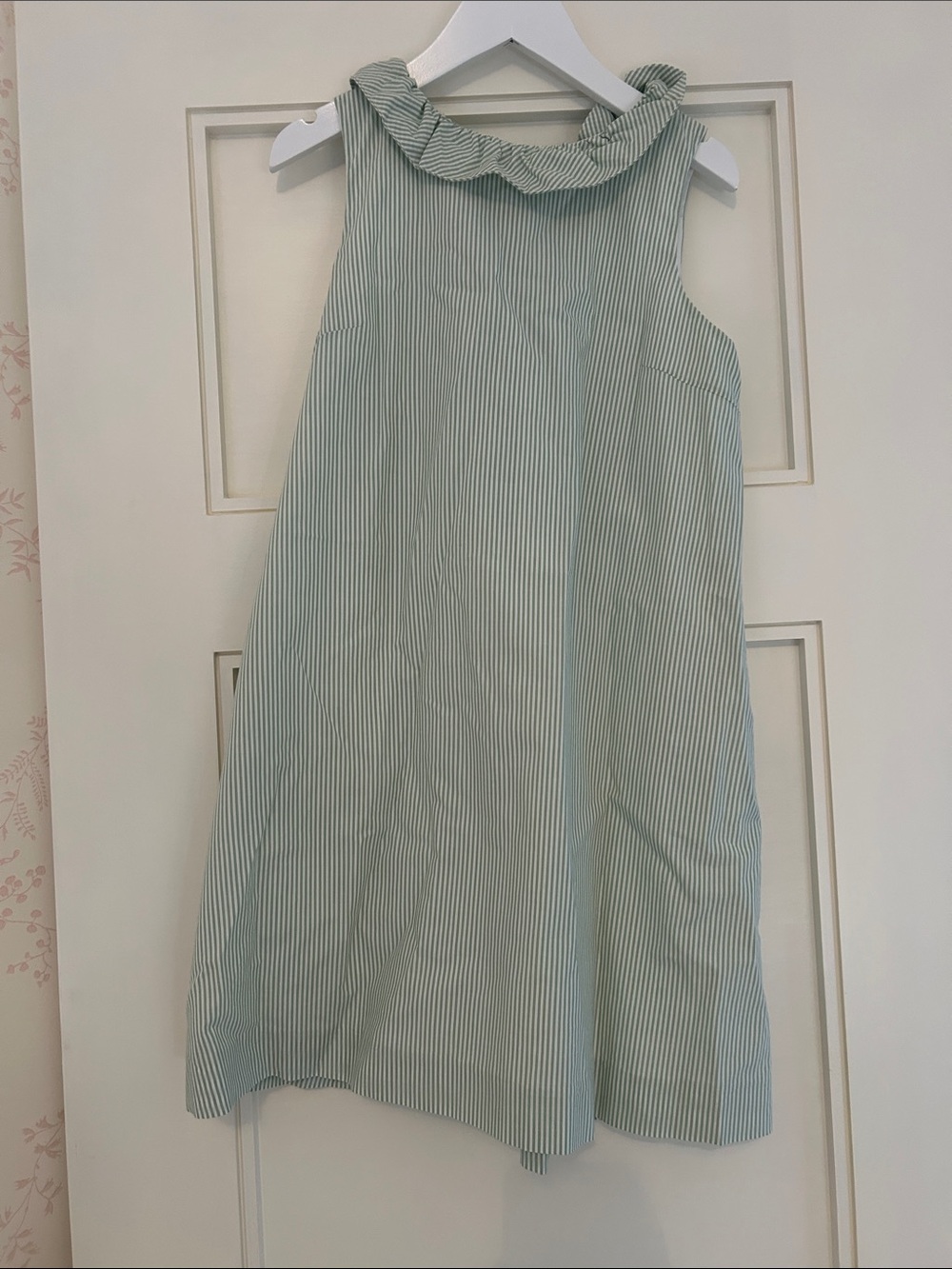 Sleeveless Ruffle Collar Mini Dress — Mint Green Stripe